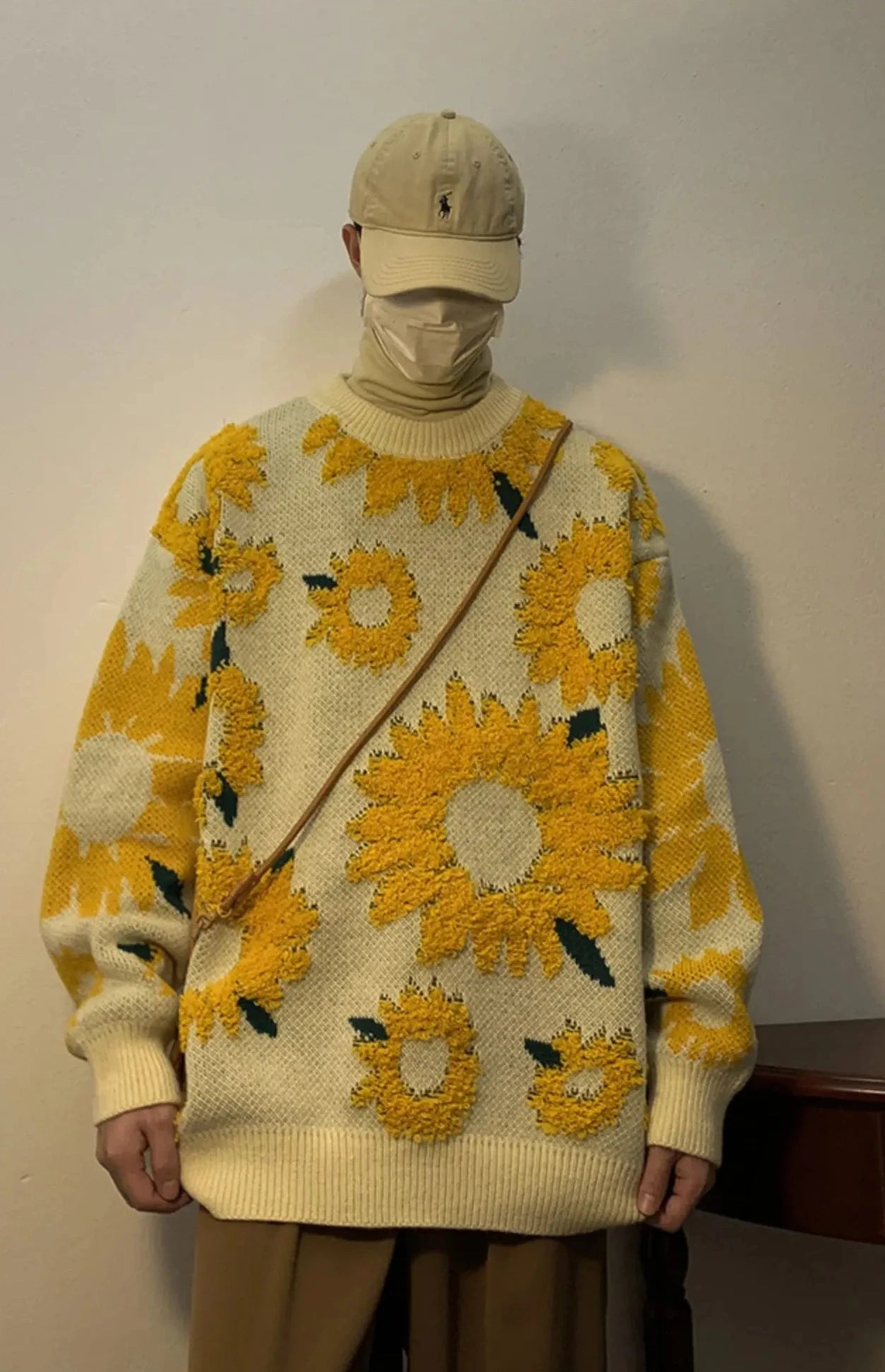 Flocking Floral Sweaters Baggy