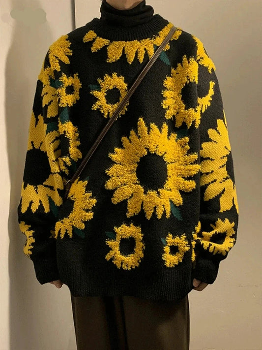 Flocking Floral Sweaters Baggy