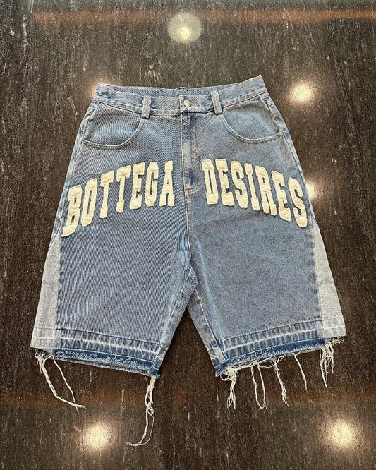 High Waist Washed Denim jorts