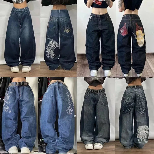 Y2K Baggy Jeans Streetwear Men and Women Hip Hop Skull Graphics