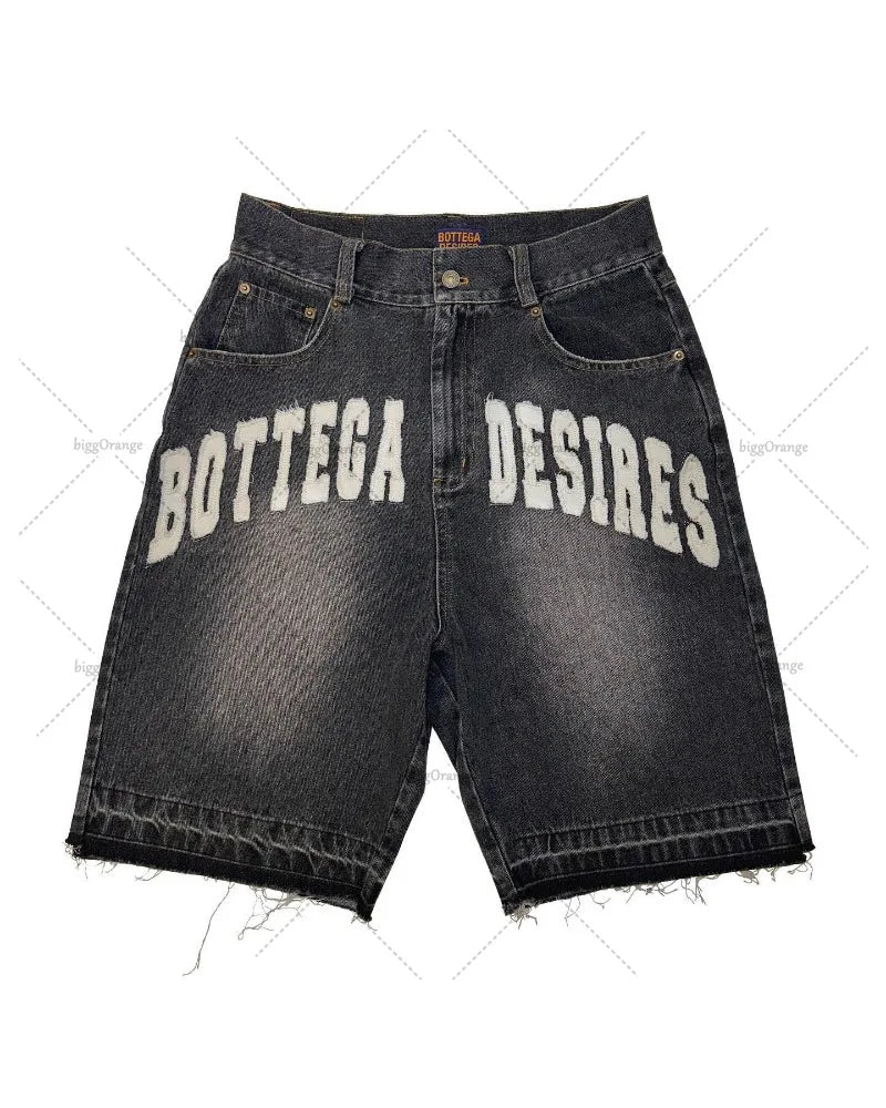 High Waist Washed Denim jorts