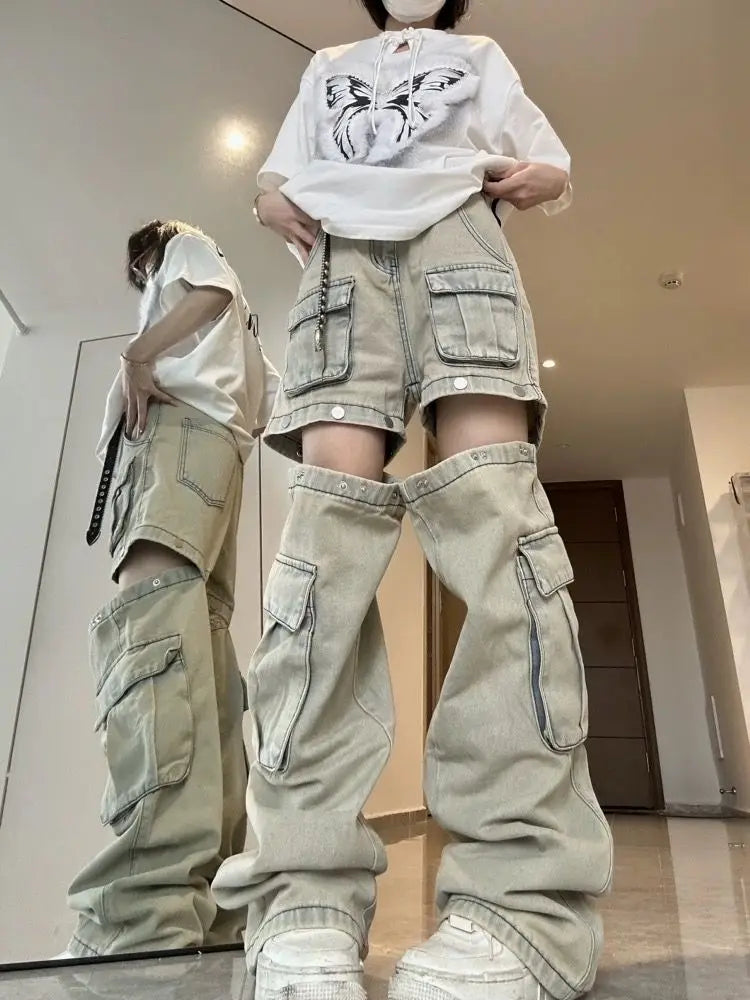 Convertible baggy denim cargo