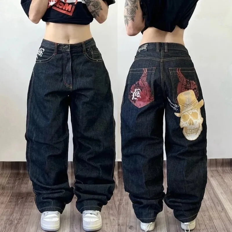 Y2K Baggy Jeans Streetwear Men and Women Hip Hop Skull Graphics