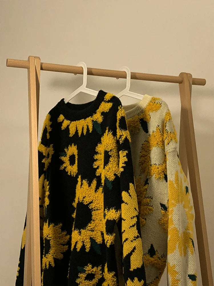 Flocking Floral Sweaters Baggy